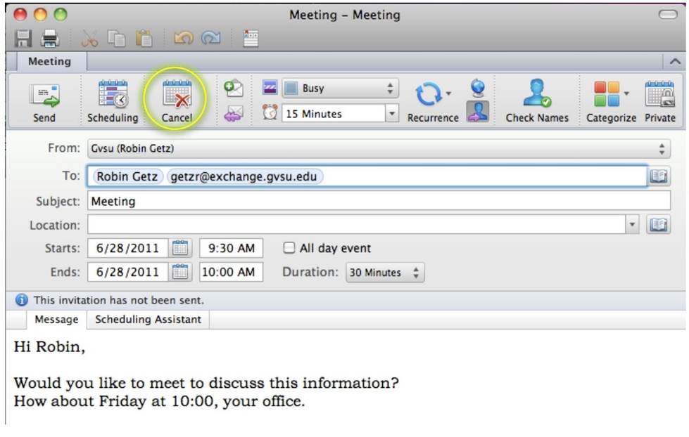 Cancel meeting. Outlook meetings.